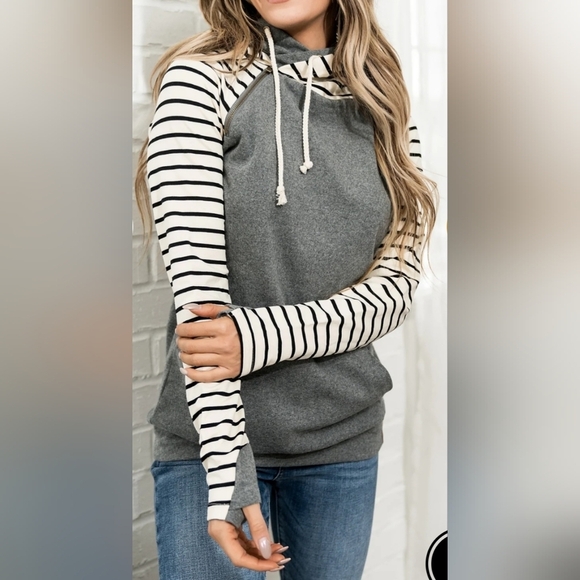 3X AMPERSAND AVE Cotton Doublehood Stripes Sweatshirt - Picture 3 of 4